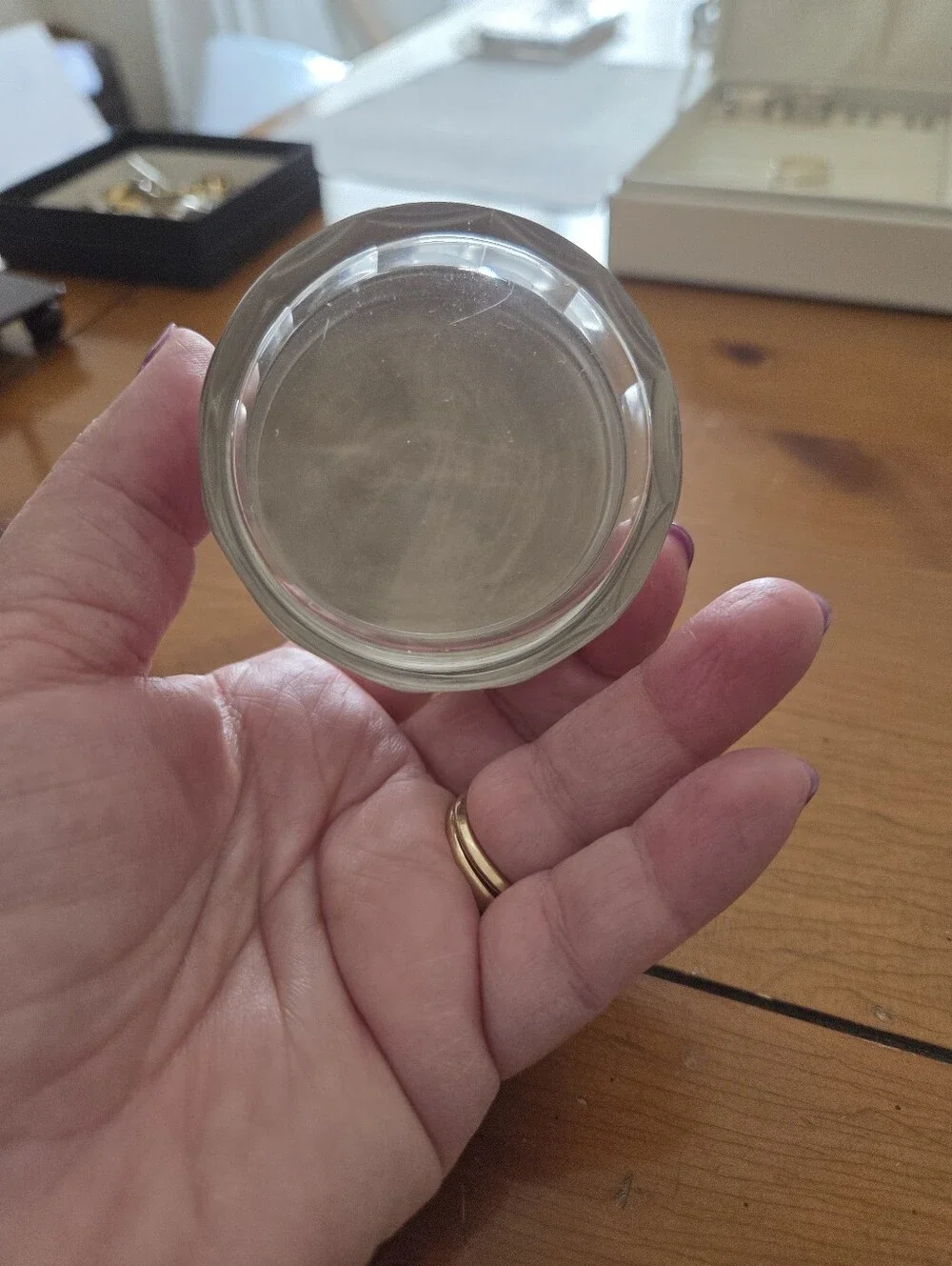 Art Nouveau French Pill Container Pressed Glass With Silver Lid